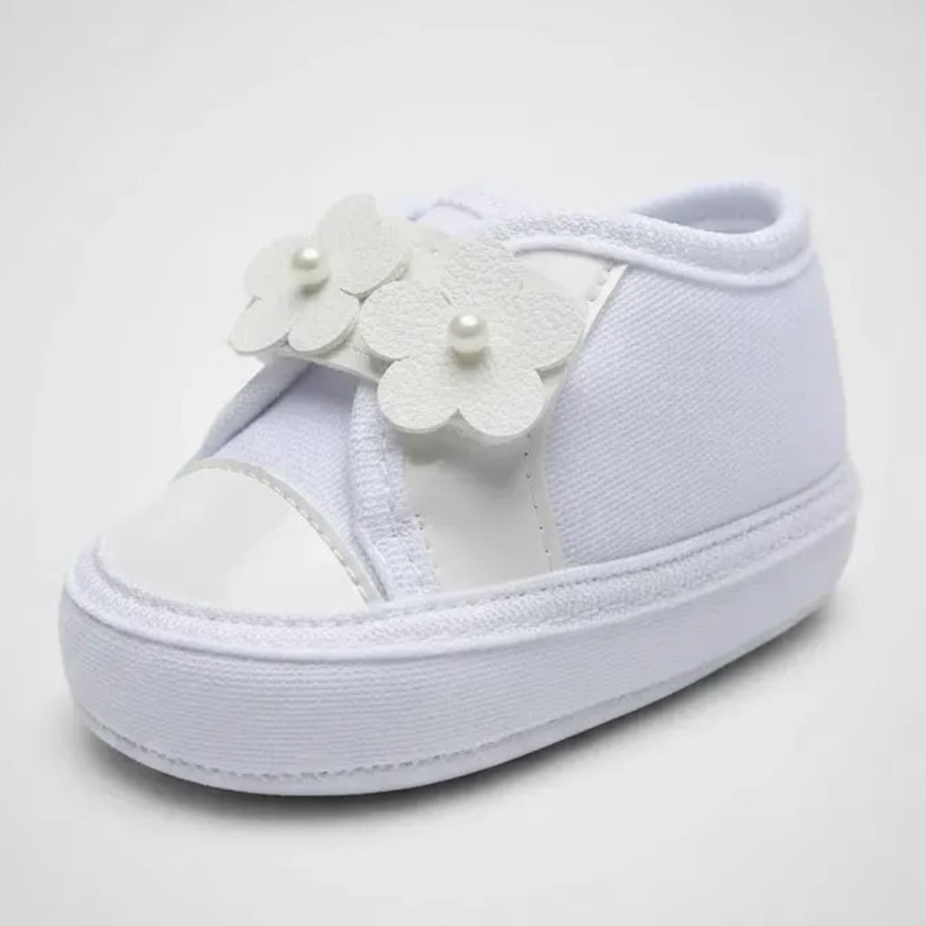 Tênis Sapatinho Bebê com Flores Confortável e Fofo Menina Sapato Branco