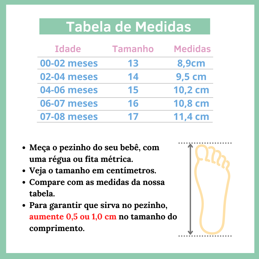 Numeração de pé de shops bebê