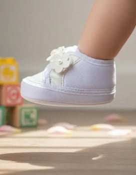 Tênis Sapatinho Bebê com Flores Confortável e Fofo Menina Sapato Branco