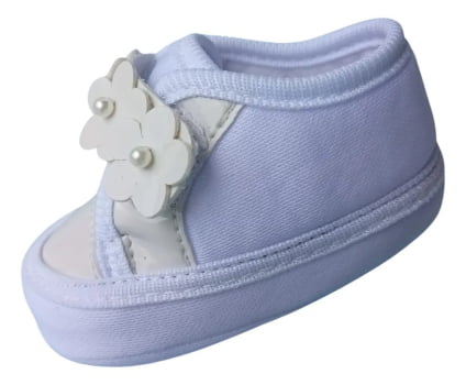 Tênis Sapatinho Bebê com Flores Confortável e Fofo Menina Sapato Branco