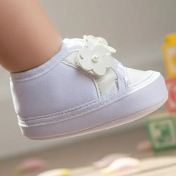 Tênis Sapatinho Bebê com Flores Confortável e Fofo Menina Sapato Branco