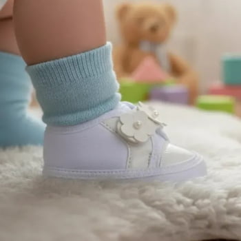 Tênis Sapatinho Bebê com Flores Confortável e Fofo Menina Sapato Branco