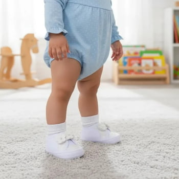 Tênis Sapatinho Bebê com Flores Confortável e Fofo Menina Sapato Branco