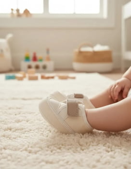 Tênis Sapatinho Bebê Confortável e Fofo Delicado Marfim Menino