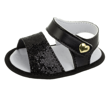 Sandália Baby Glitter e Coração Preta