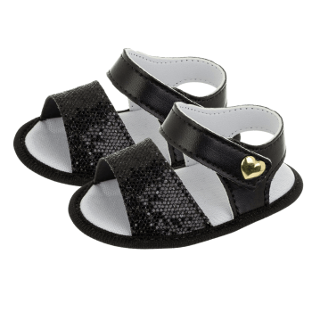 Sandália Baby Glitter e Coração Preta